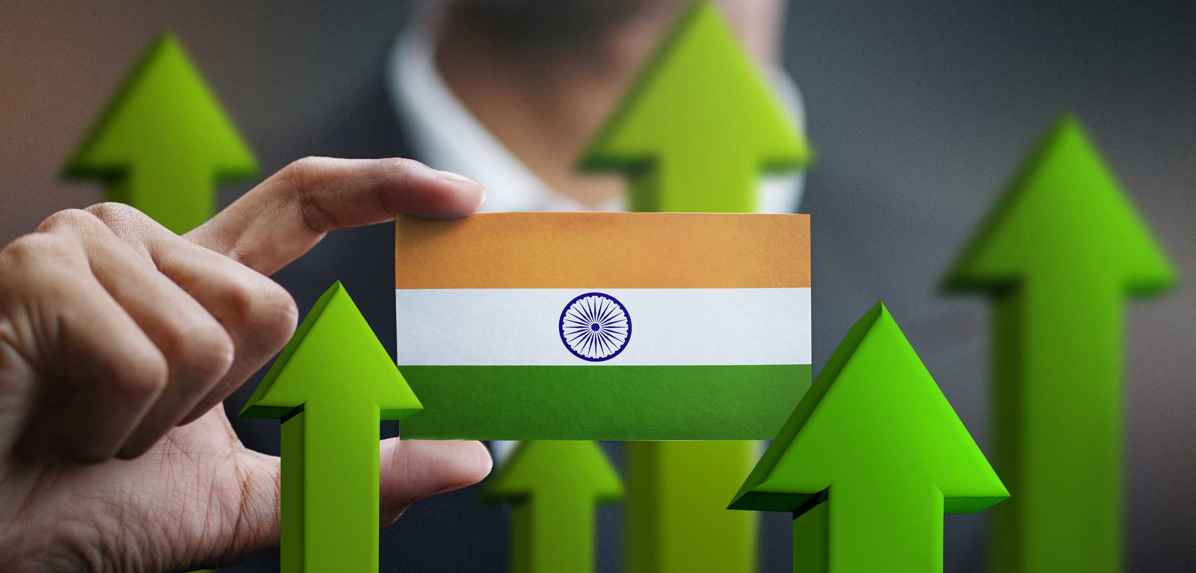 Businessman Holding Card of India Flag